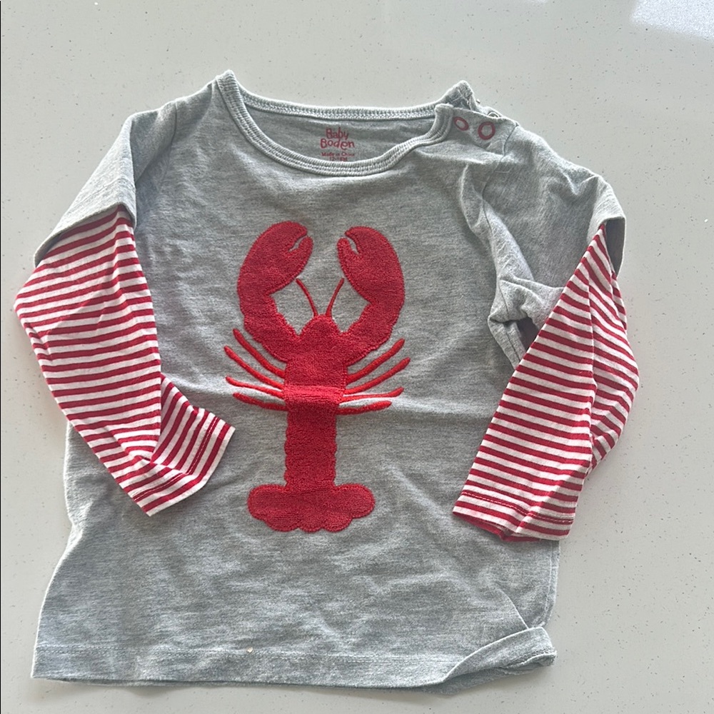 Boden Gray and Red Long Sleeve Tee with Lobster Design